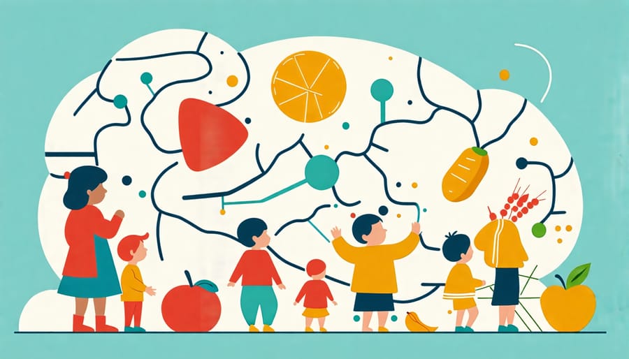 Conceptual illustration showing the relationship between nutrition and brain development in children